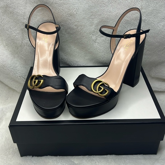 Gucci Shoes - Gucci GG Marmont Leather Platform Sandals